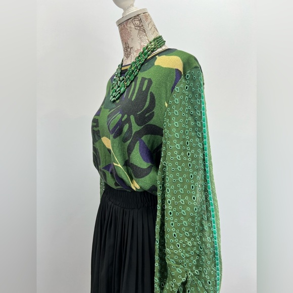 BLANK LONDON for ANTHROPOLOGIE Green and black Monstera knit sweater size S - Picture 11 of 16